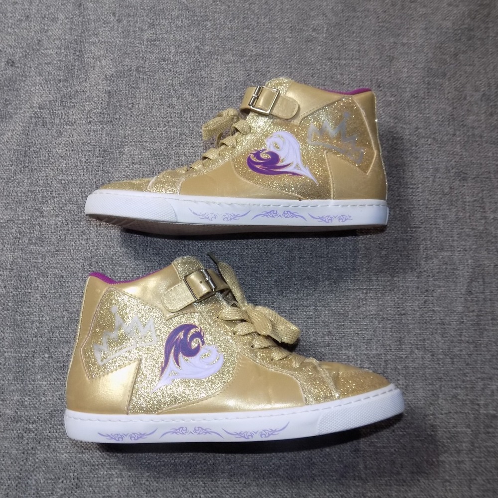 Disney D-Signed Sneakers Kids Size 5 Gold Good Royalty Rules Glitter High Top
